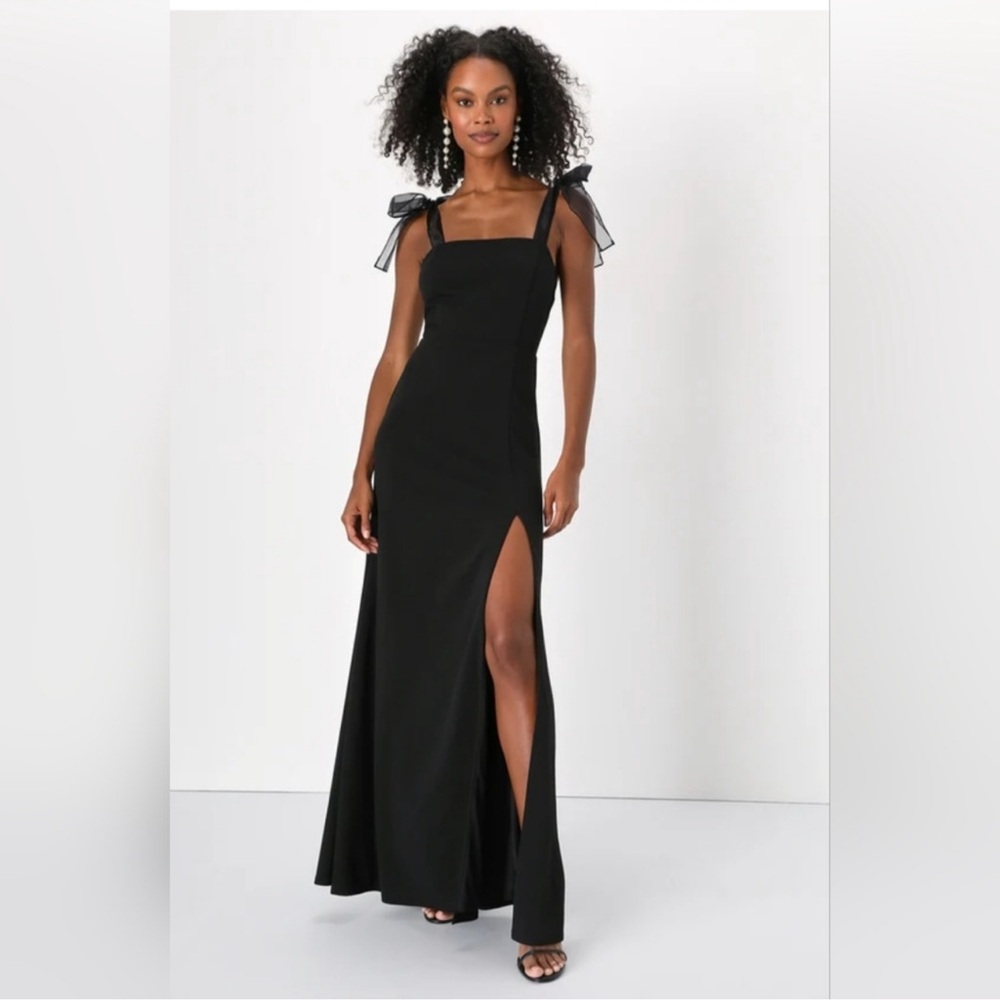Lulus | Beloved Elegance Black Tie-Strap Mermaid Maxi Dress | S